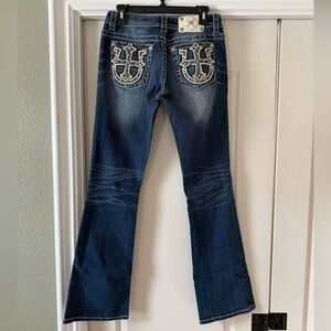 Miss Me Blue Flare Wide Leg Jeans with Decorative Stitching